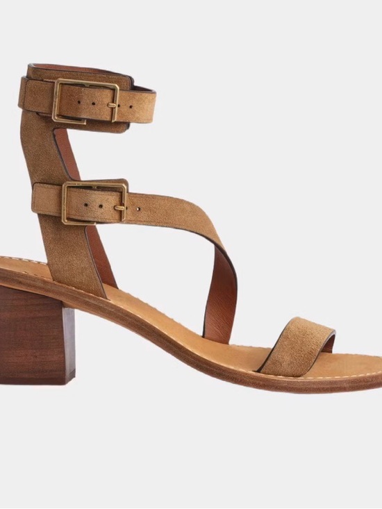 Zadig & Voltaire Shoes - Zadig & Voltaire Tan Suede Double-Buckle Block Heel Sandal